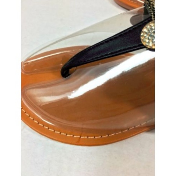 Womens Boho Chevron Embroidered T-Strap Sandal 6.5 Black Gold with Charms - Picture 8 of 8